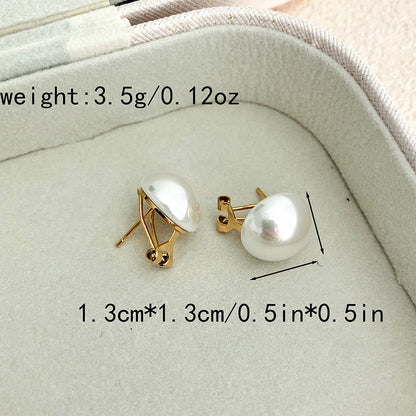1 Pair Sweet Simple Style Round Oval Plating Inlay Stainless Steel Pearl Gold Plated Ear Studs