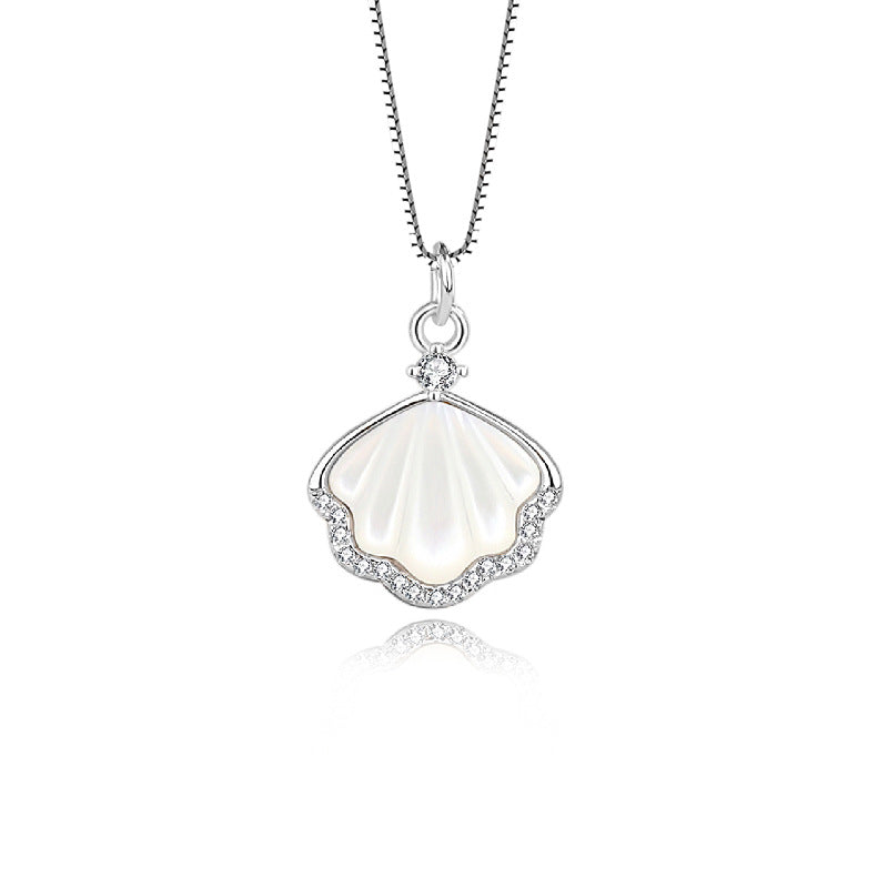 Elegant Simple Style Shell Sterling Silver Plating Inlay Shell Zircon Pendant Necklace