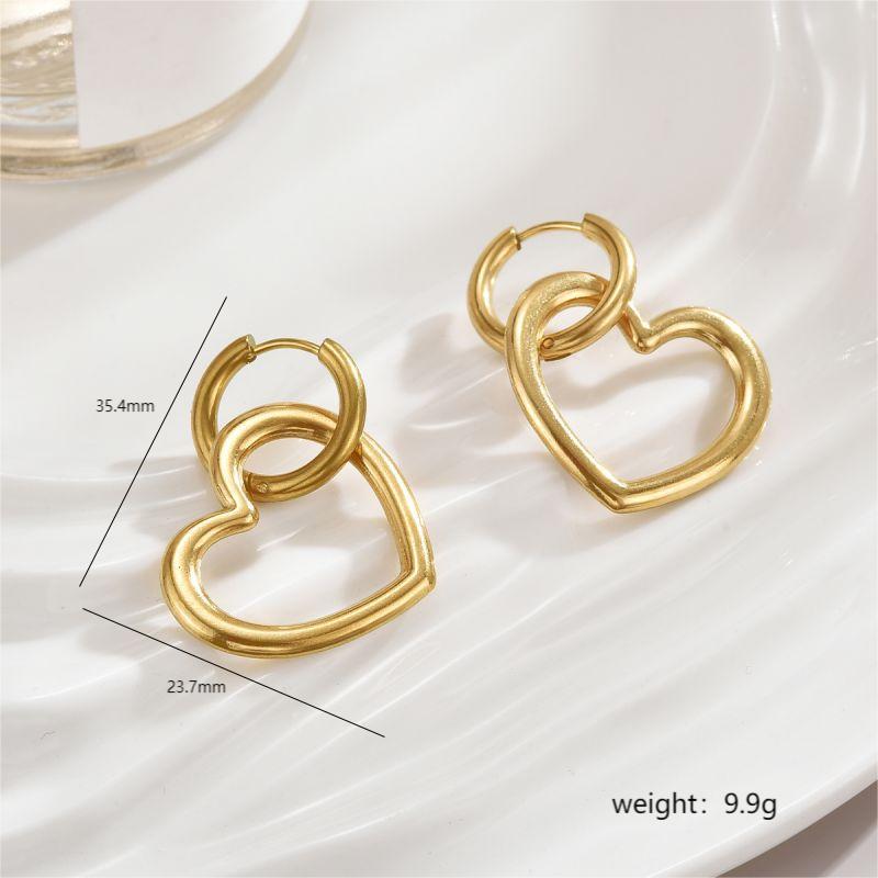 1 Pair Simple Style Commute Heart Shape Polishing Plating Stainless Steel 18k Gold Plated Drop Earrings