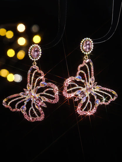 1 Pair Elegant Shiny Geometric Color Block Inlay Alloy Rhinestones Zircon Drop Earrings