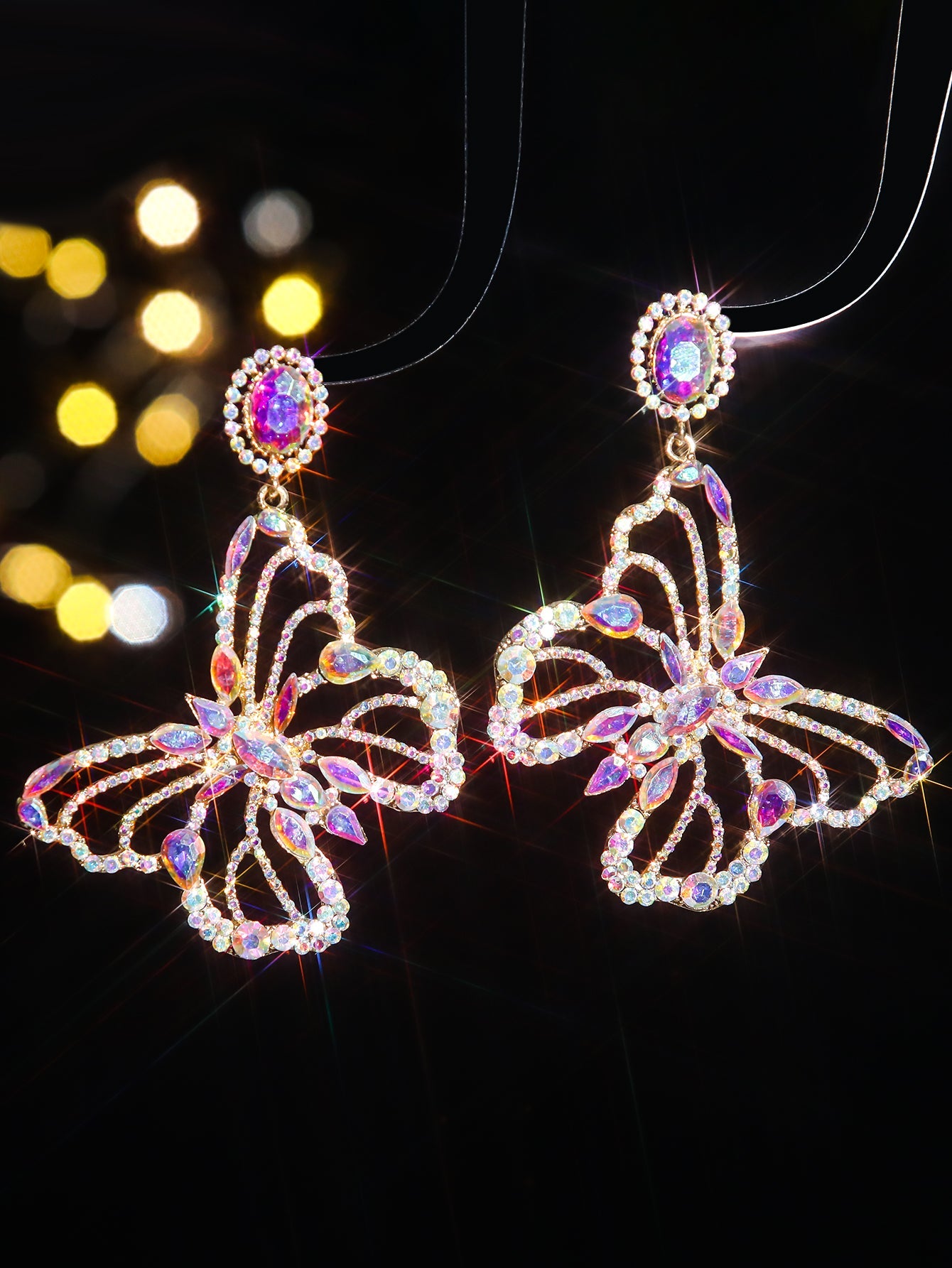 1 Pair Elegant Shiny Geometric Color Block Inlay Alloy Rhinestones Zircon Drop Earrings