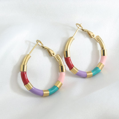 1 Pair Vacation Beach Geometric Enamel Plating Stainless Steel 18K Gold Plated Earrings