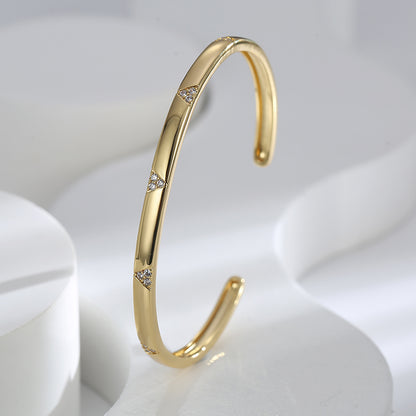 Casual Simple Style Solid Color Copper Plating Inlay Zircon 18k Gold Plated Bangle