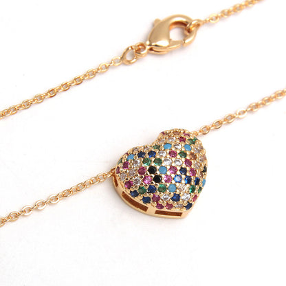 Elegant Simple Style Heart Shape Copper Plating Inlay Zircon Gold Plated Pendant Necklace