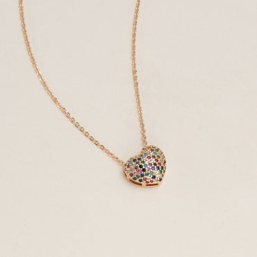 Elegant Simple Style Heart Shape Copper Plating Inlay Zircon Gold Plated Pendant Necklace