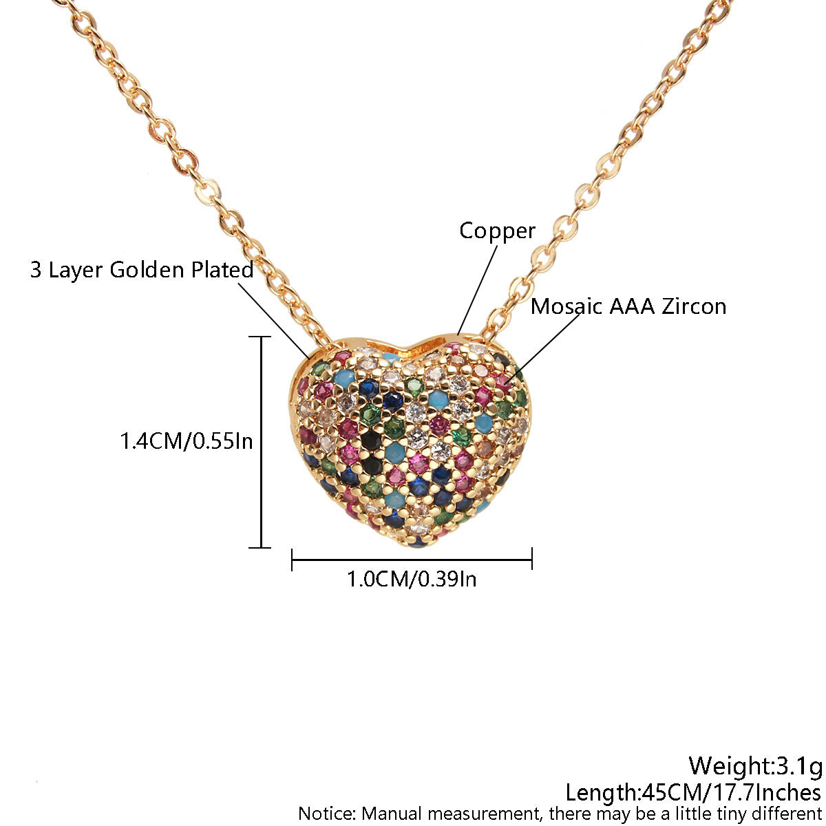 Elegant Simple Style Heart Shape Copper Plating Inlay Zircon Gold Plated Pendant Necklace