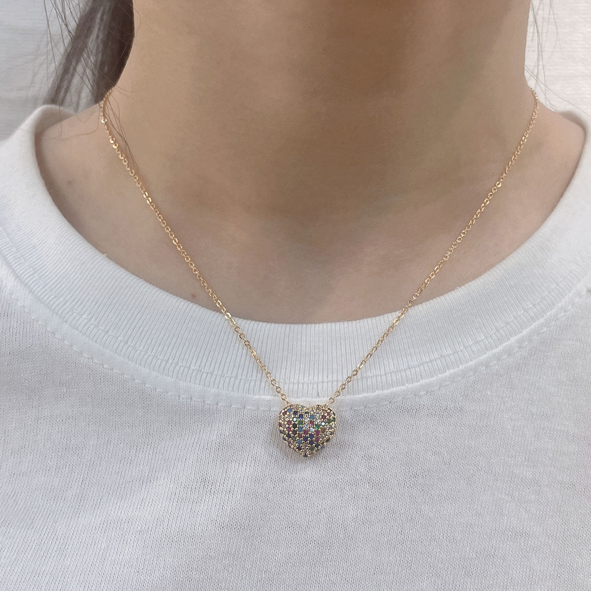 Elegant Simple Style Heart Shape Copper Plating Inlay Zircon Gold Plated Pendant Necklace