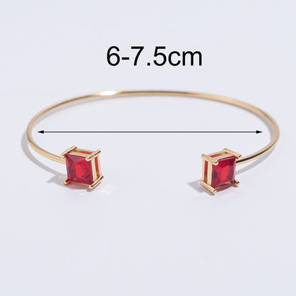 Copper 18K Gold Plated Simple Style Shiny Square Inlay Glass Stone Zircon Bangle