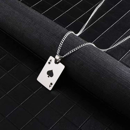 Streetwear Poker Titanium Steel Polishing Pendant Necklace