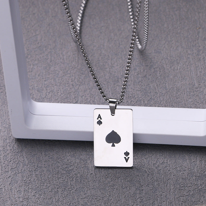 Streetwear Poker Titanium Steel Polishing Pendant Necklace