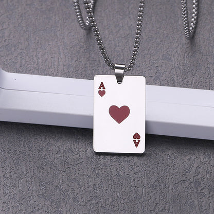 Streetwear Poker Titanium Steel Polishing Pendant Necklace