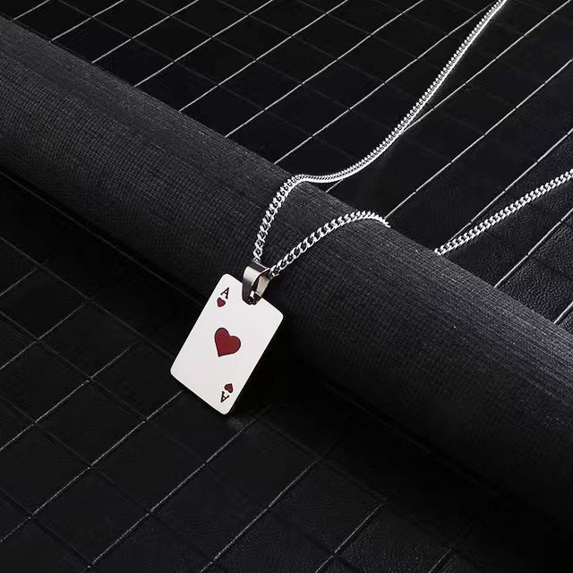 Streetwear Poker Titanium Steel Polishing Pendant Necklace