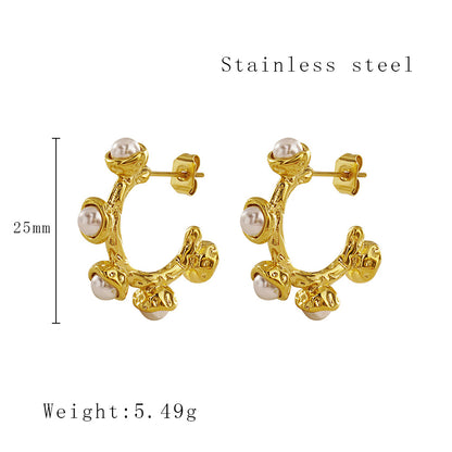 Classic Style C Shape Plating Pleated Stainless Steel Titanium Steel 18k Gold Plated Earrings