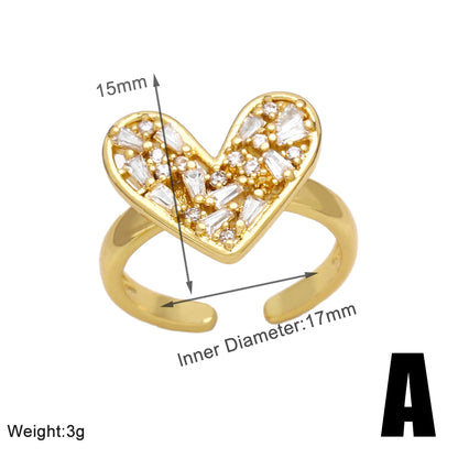 Simple Style Heart Shape Copper 18k Gold Plated Rings In Bulk