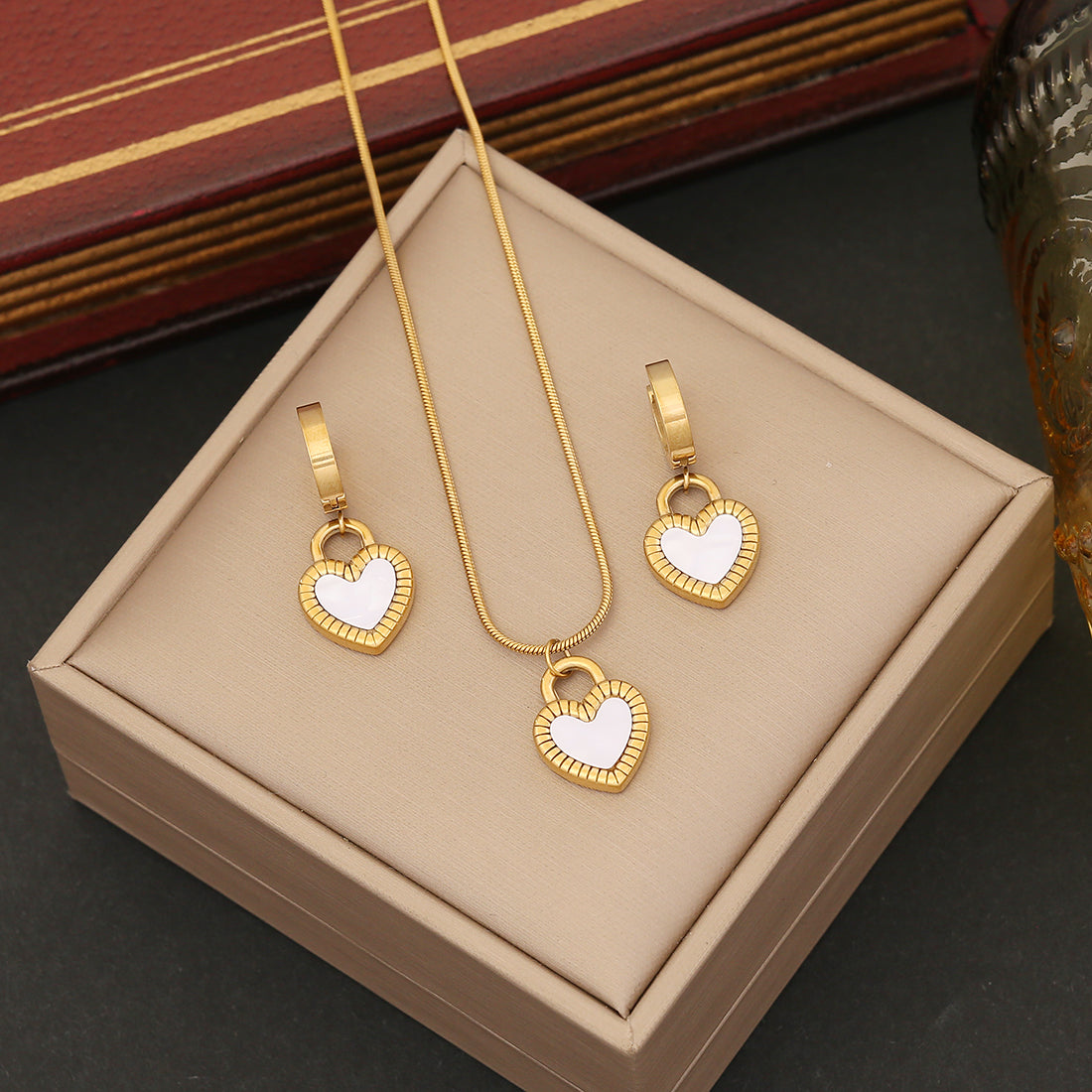 Commute Heart Shape Stainless Steel Plating Gold Plated Jewelry Set