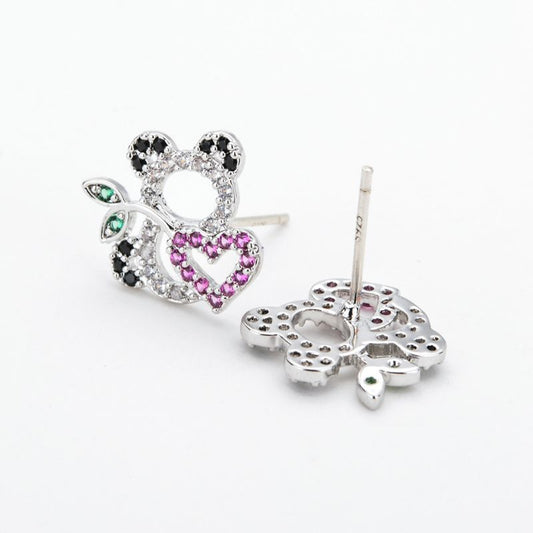 1 Pair Modern Style Panda Plating Inlay Copper Zircon White Gold Plated Ear Studs
