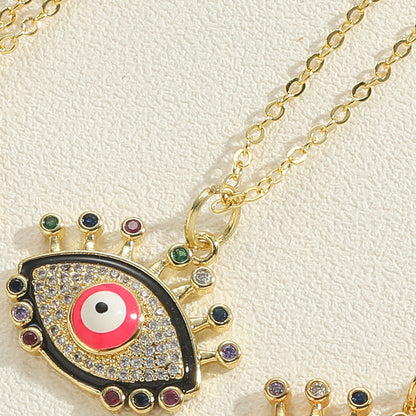 Vintage Style Simple Style Commute Eye Copper Plating Inlay Zircon 14k Gold Plated Pendant Necklace