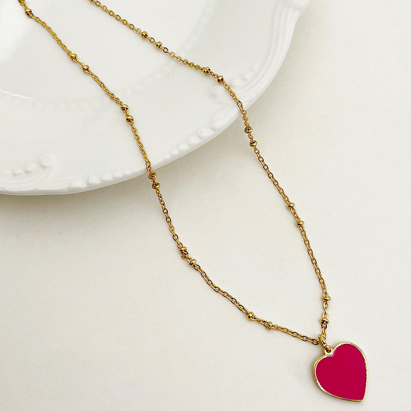 Sweet Simple Style Heart Shape Stainless Steel Enamel Plating Gold Plated Pendant Necklace