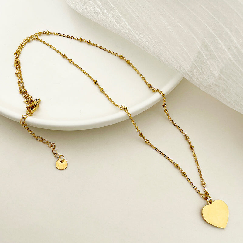 Sweet Simple Style Heart Shape Stainless Steel Enamel Plating Gold Plated Pendant Necklace