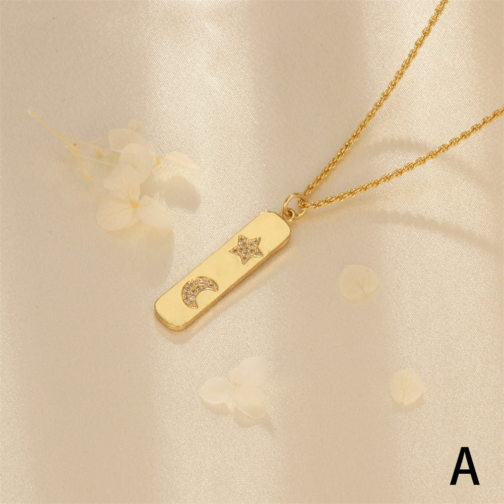 Simple Style Cross Star Moon Copper Plating Inlay Zircon 18k Gold Plated Pendant Necklace