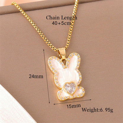 Sweet Cross Little Bear Flower Stainless Steel Enamel Plating Inlay Artificial Diamond 18k Gold Plated Pendant Necklace