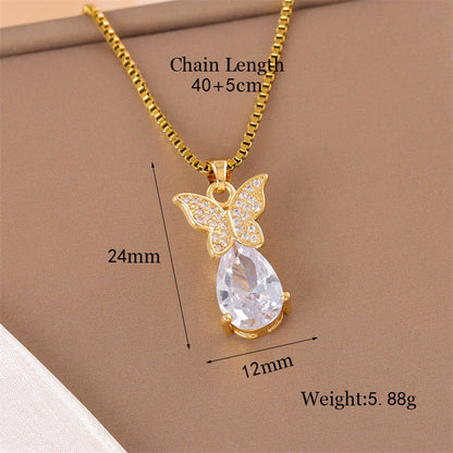 Sweet Cross Little Bear Flower Stainless Steel Enamel Plating Inlay Artificial Diamond 18k Gold Plated Pendant Necklace