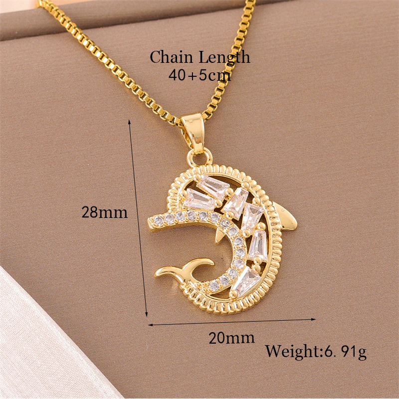 Sweet Cross Little Bear Flower Stainless Steel Enamel Plating Inlay Artificial Diamond 18k Gold Plated Pendant Necklace