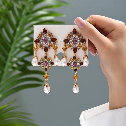 1 Pair Retro Classic Style Flower Plating Inlay Zinc Alloy Artificial Gemstones Drop Earrings