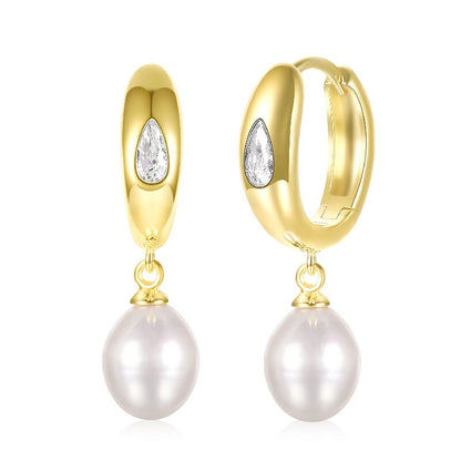 1 Pair Elegant Round Plating Inlay Copper Artificial Pearls 18k Gold Plated Drop Earrings