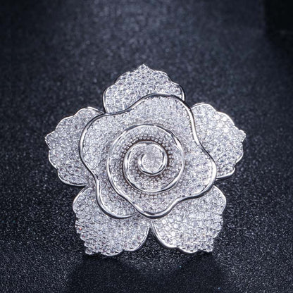 Lady Flower Copper Plating Inlay Zircon White Gold Plated Rhodium Plated Rings