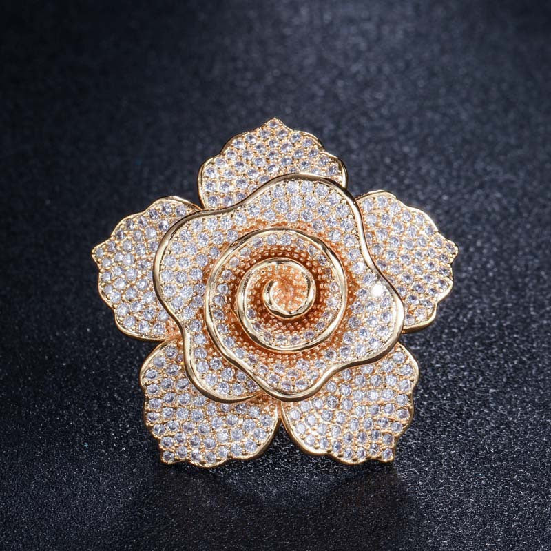 Lady Flower Copper Plating Inlay Zircon White Gold Plated Rhodium Plated Rings