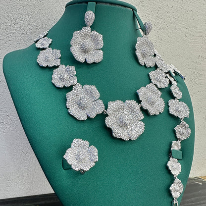 Copper Glam Luxurious Flower Plating Inlay Zircon Jewelry Set