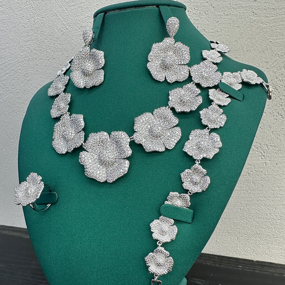 Copper Glam Luxurious Flower Plating Inlay Zircon Jewelry Set