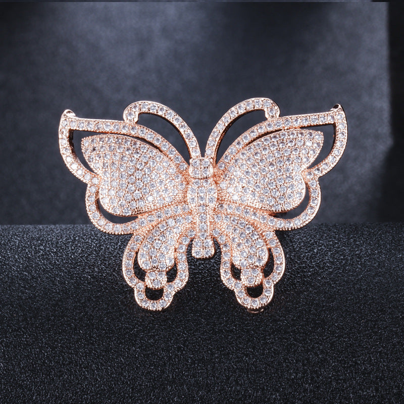 Lady Butterfly Copper Plating Inlay Zircon White Gold Plated Rhodium Plated Rings