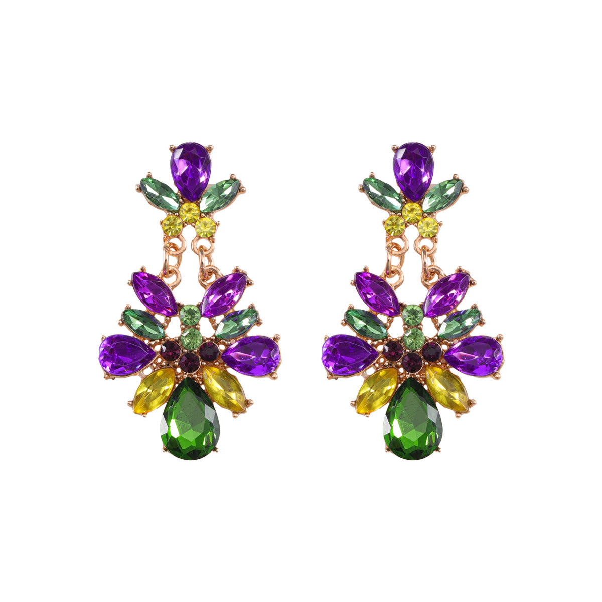 1 Pair Elegant Flower Plating Inlay Alloy Artificial Gemstones Gold Plated Drop Earrings