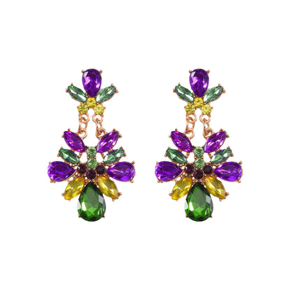 1 Pair Elegant Flower Plating Inlay Alloy Artificial Gemstones Gold Plated Drop Earrings