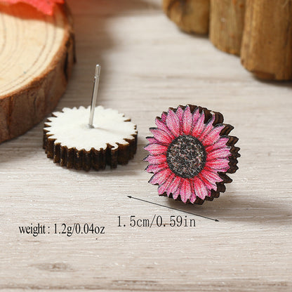 1 Pair Cute Heart Shape Flower Umbrella Painted Plating Wood Silver Plated Ear Studs