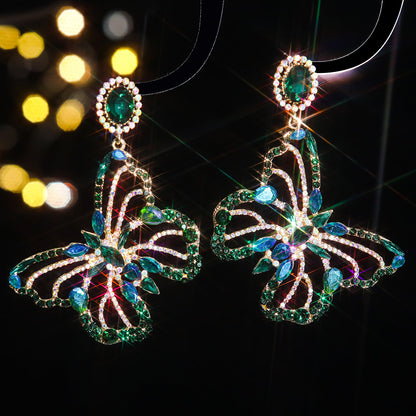 1 Pair Shiny Butterfly Inlay Alloy Rhinestones Zircon Drop Earrings