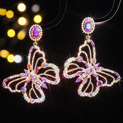 1 Pair Shiny Butterfly Inlay Alloy Rhinestones Zircon Drop Earrings