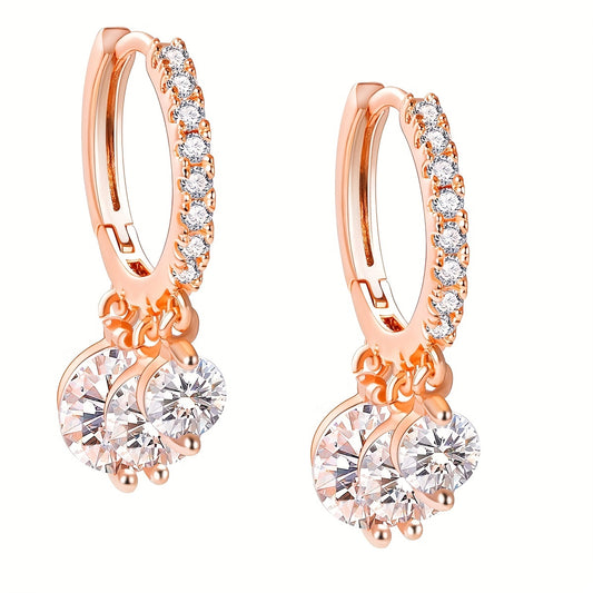 1 Pair Elegant Sweet Classic Style Round Plating Inlay Copper Zircon Gold Plated Earrings