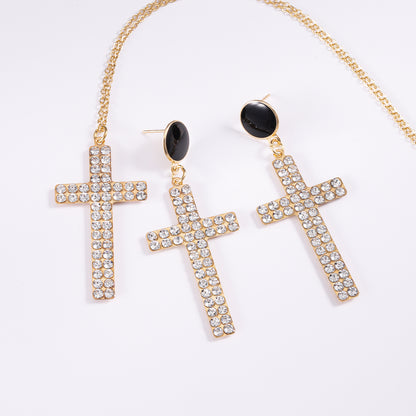 Elegant Retro Simple Style Cross Alloy Polishing Plating Inlay Rhinestones Gold Plated Women's Jewelry Set