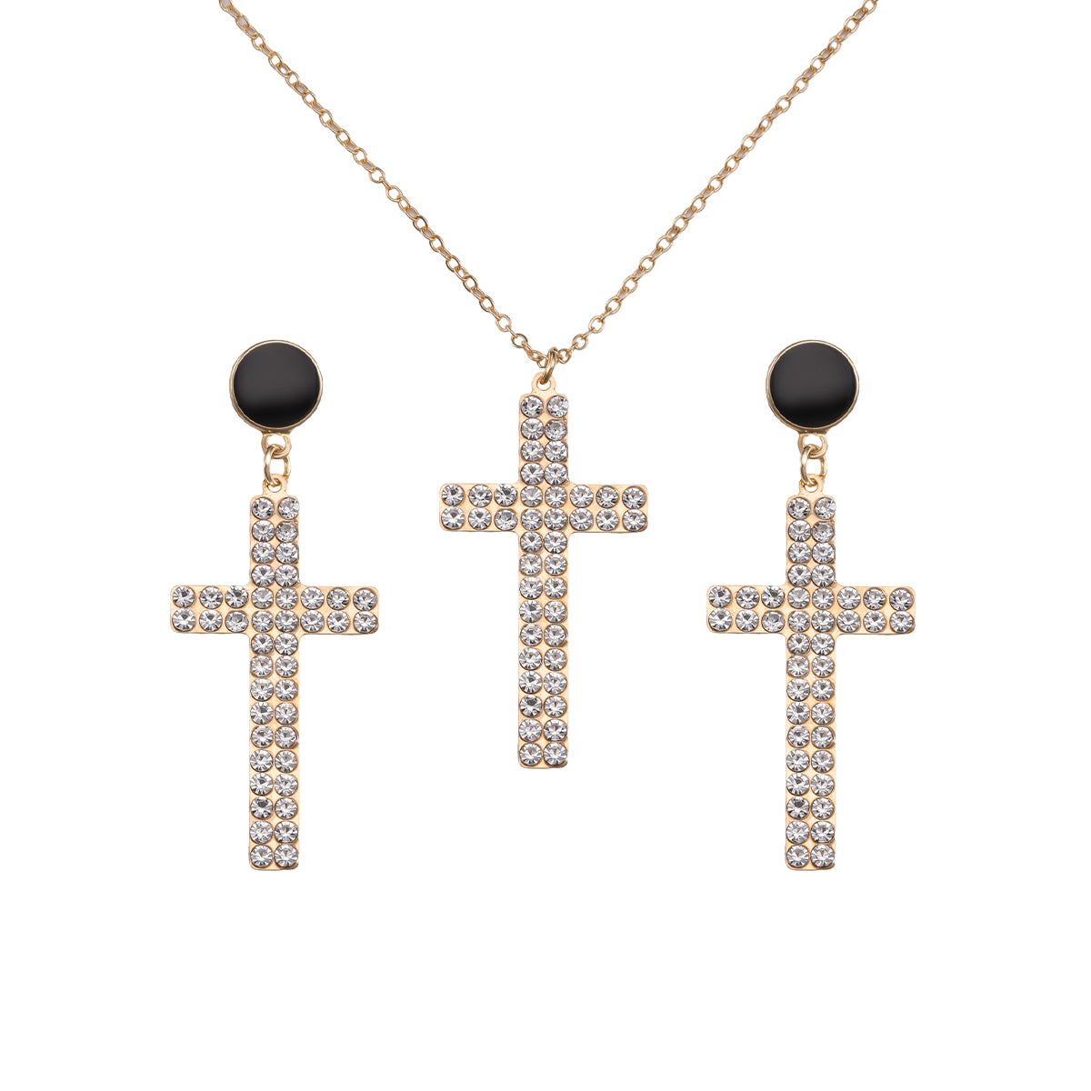 Elegant Retro Simple Style Cross Alloy Polishing Plating Inlay Rhinestones Gold Plated Women's Jewelry Set