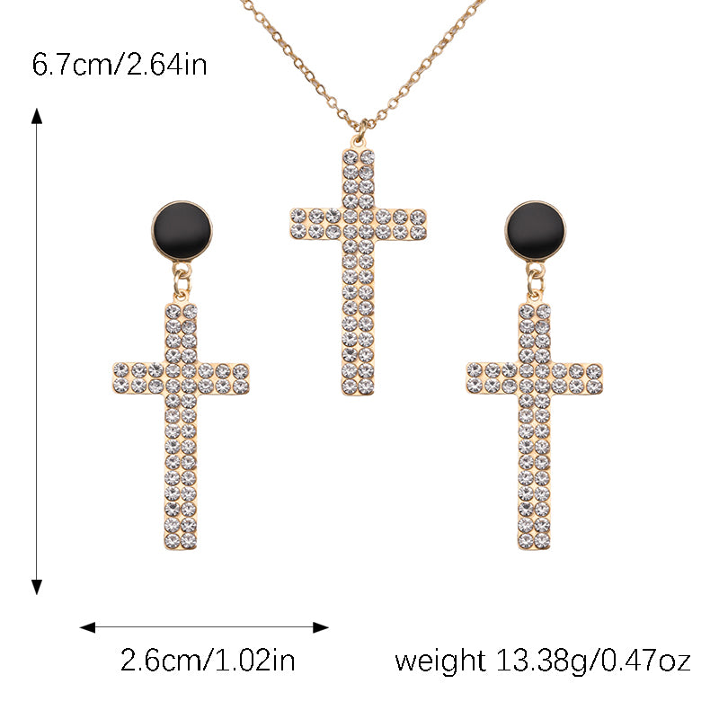 Elegant Retro Simple Style Cross Alloy Polishing Plating Inlay Rhinestones Gold Plated Women's Jewelry Set