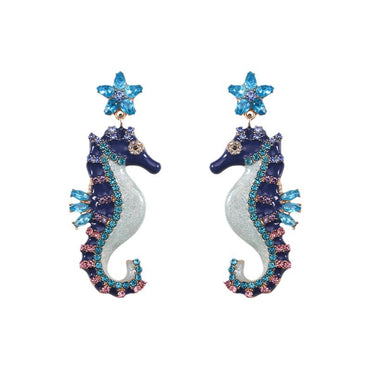 1 Pair Hawaiian Vacation Hippocampus Plating Inlay Alloy Artificial Gemstones Gold Plated Drop Earrings