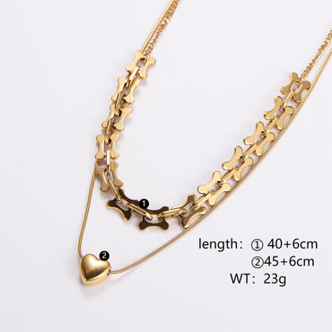 Elegant Heart Shape Stainless Steel 18k Gold Plated Double Layer Necklaces