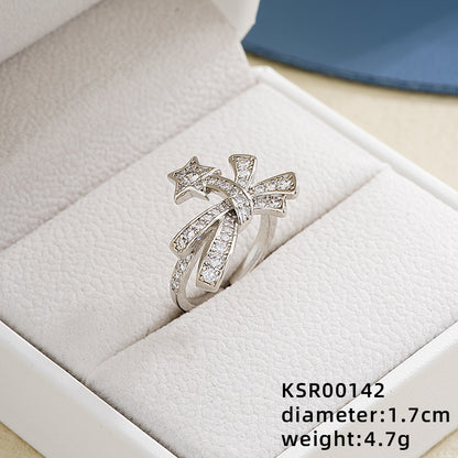 Ig Style Elegant Simple Style Star Butterfly Bow Knot Copper Plating Inlay Zircon White Gold Plated Open Rings