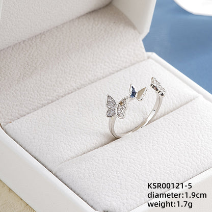 Ig Style Elegant Simple Style Star Butterfly Bow Knot Copper Plating Inlay Zircon White Gold Plated Open Rings