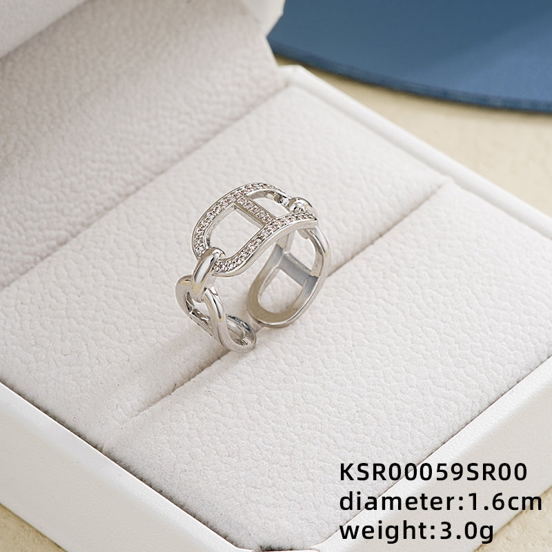 Ig Style Elegant Simple Style Geometric Star Copper Plating Inlay Zircon White Gold Plated Open Rings