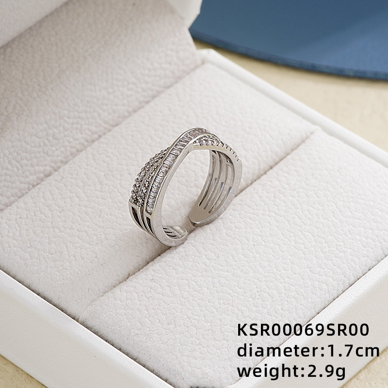 Ig Style Elegant Simple Style Geometric Star Copper Plating Inlay Zircon White Gold Plated Open Rings