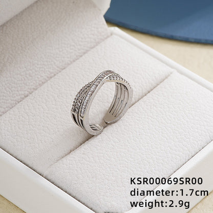 Ig Style Elegant Simple Style Geometric Star Copper Plating Inlay Zircon White Gold Plated Open Rings